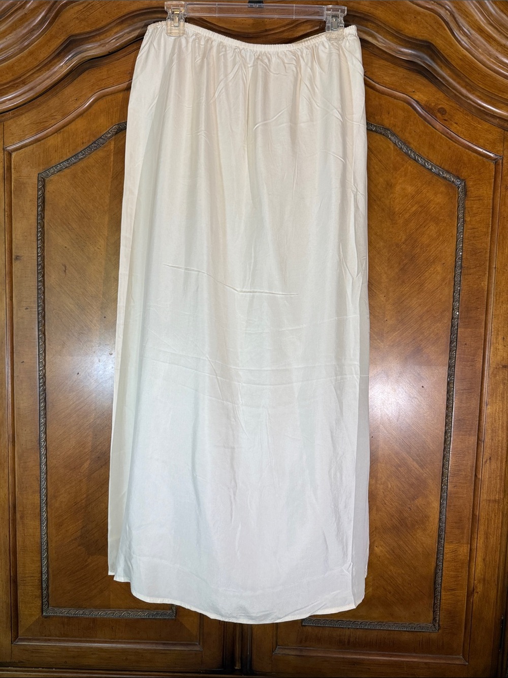 Cream Maxi Slip Skirt with Elastic Waist